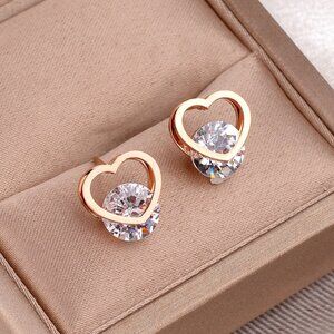 3/$35 18K Gold Plated Heart Hoop Stud Earrings CZ Crystal Cubic Zirconia Jewelry